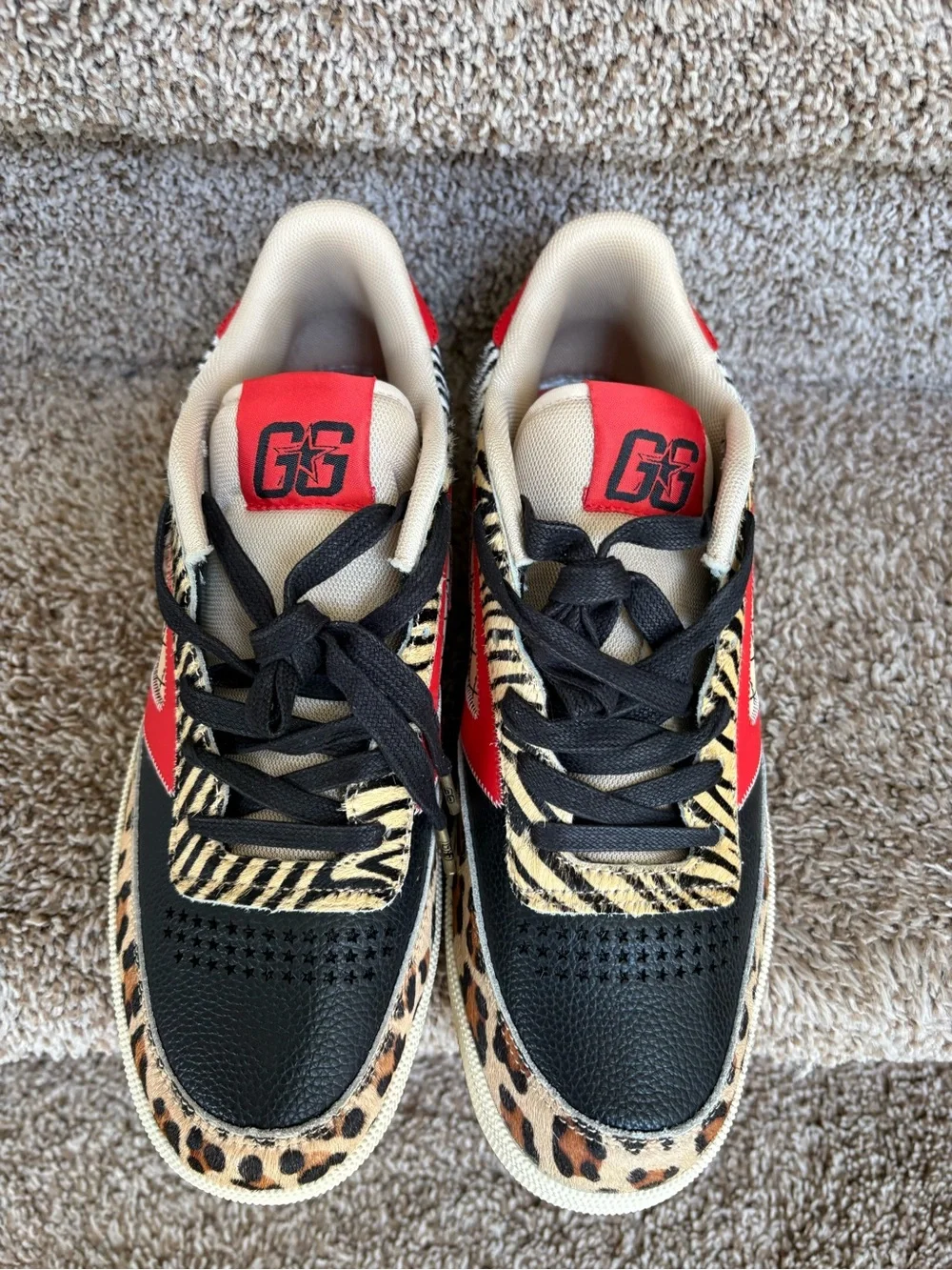 THE GOOD ALWAYS WINS Red and Tan Men’s Animal Print Sneakers